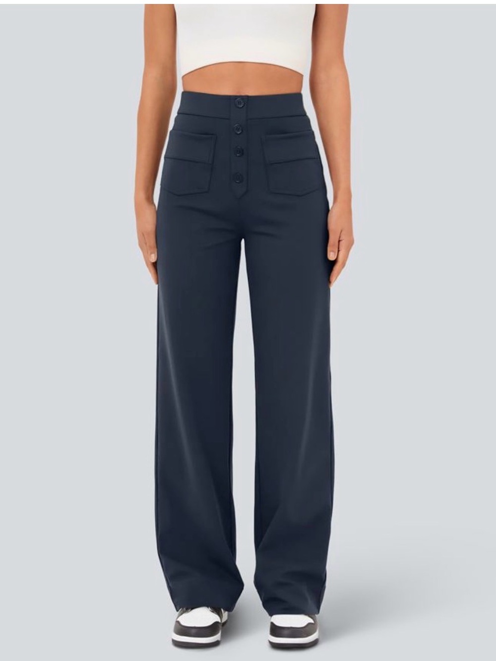 HALARA High Rise Straight Leg Pants Business Casual Navy Blue Sz L Classic